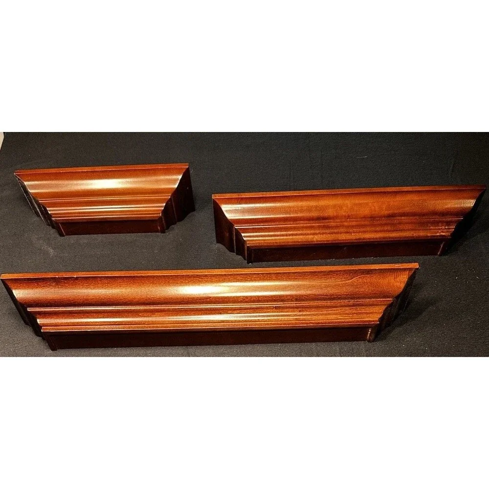 Vintage Floating Beveled Wood Shelf Crown Moulding-Set Of 3